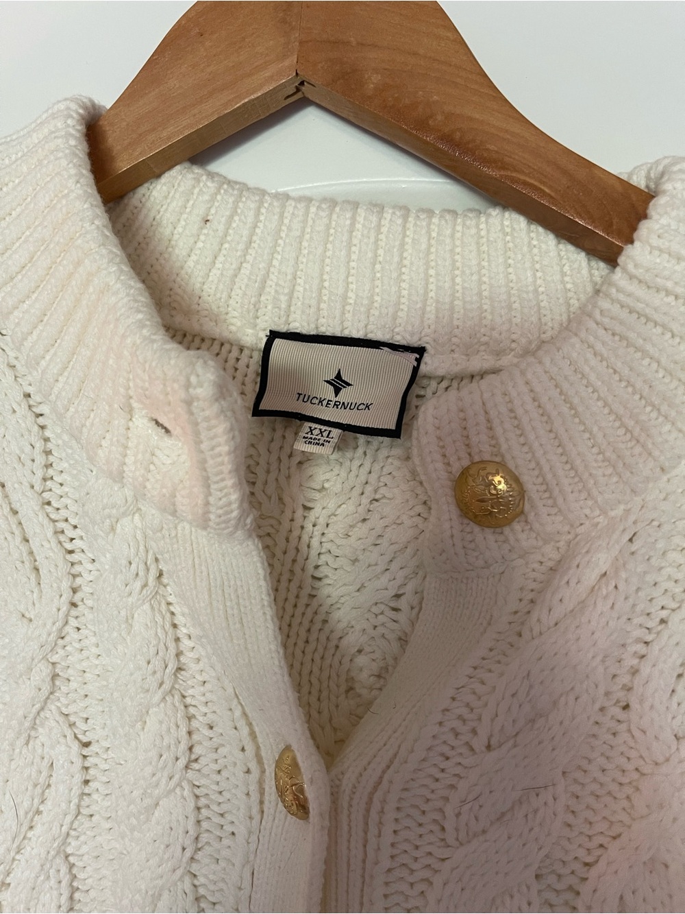 Tuckernuck Cream Cable-Knit Cardigan with Gold Buttons